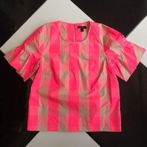 J.CREW Plaid Printed Fluorescent Bell Sleeve Top